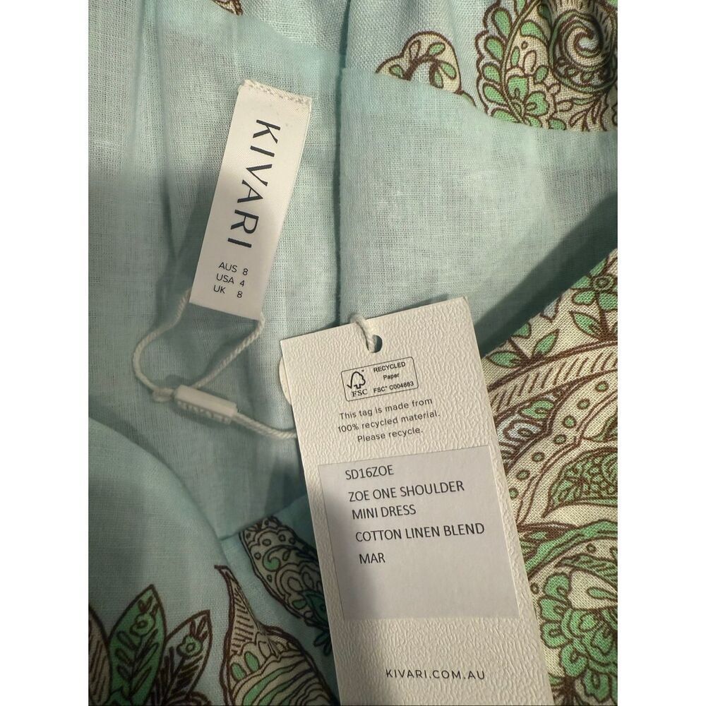 Kivari Zoe Paisley Linen One-Shoulder Minidress -Spring Vacation size 4 NWT - Picture 7 of 7